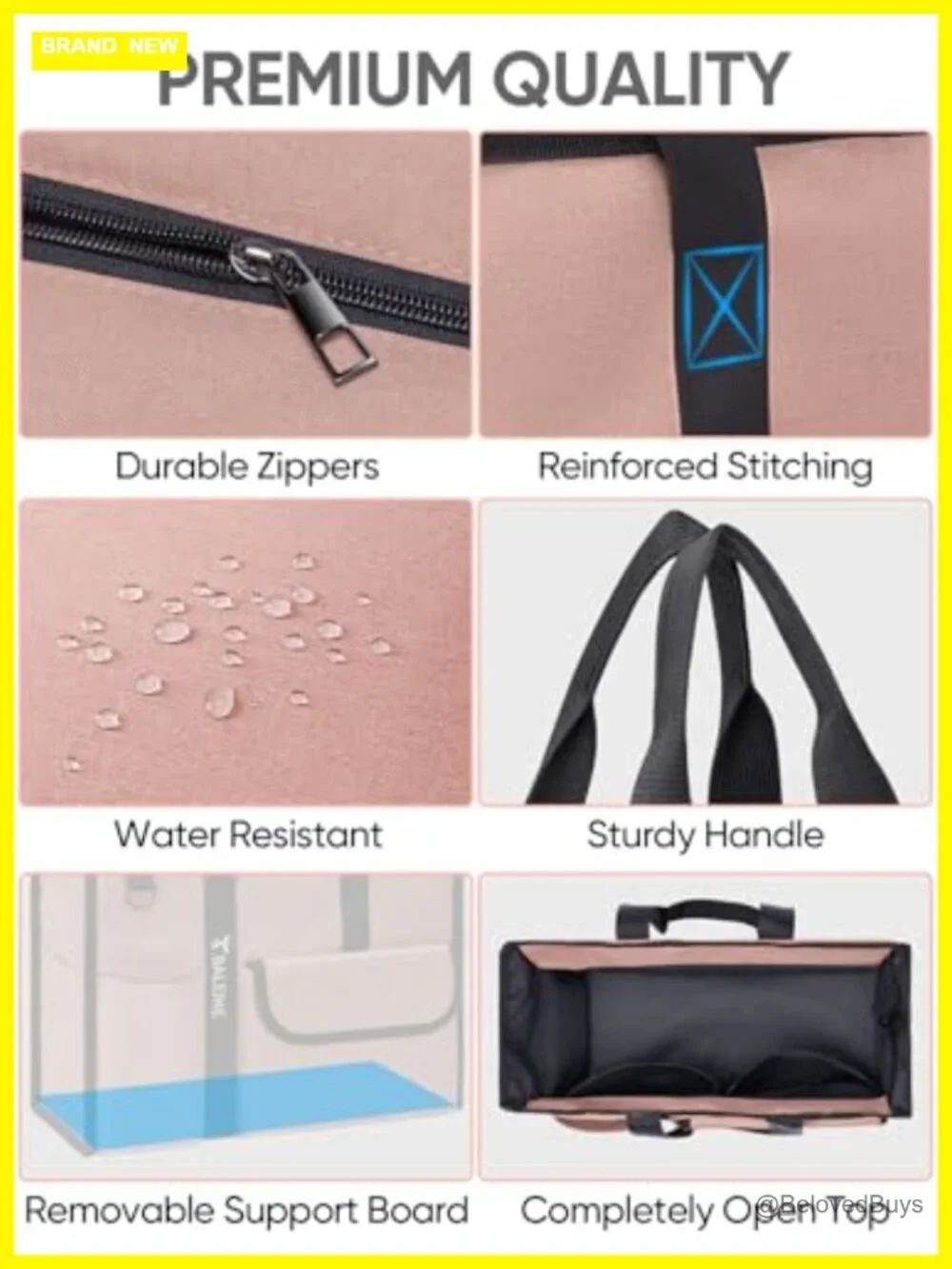 Large Utility Tote Bag with Reinforced Bottom, Multi Pockets Foldable for